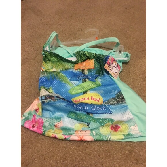 2pc Girls Tropical Beach Print Swim Set Top & Bikini Bottom Size M 7/8